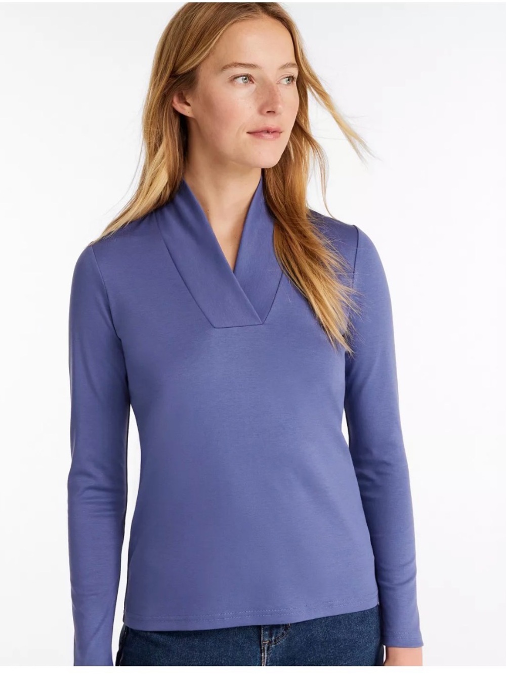 L.L.Bean Women’s Pima Cotton Tee Shawl Long-Sleeve Dark Twilight Blue 2X Plus